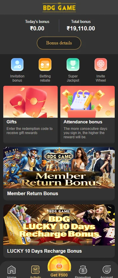 BDG Game bonus and promotions home